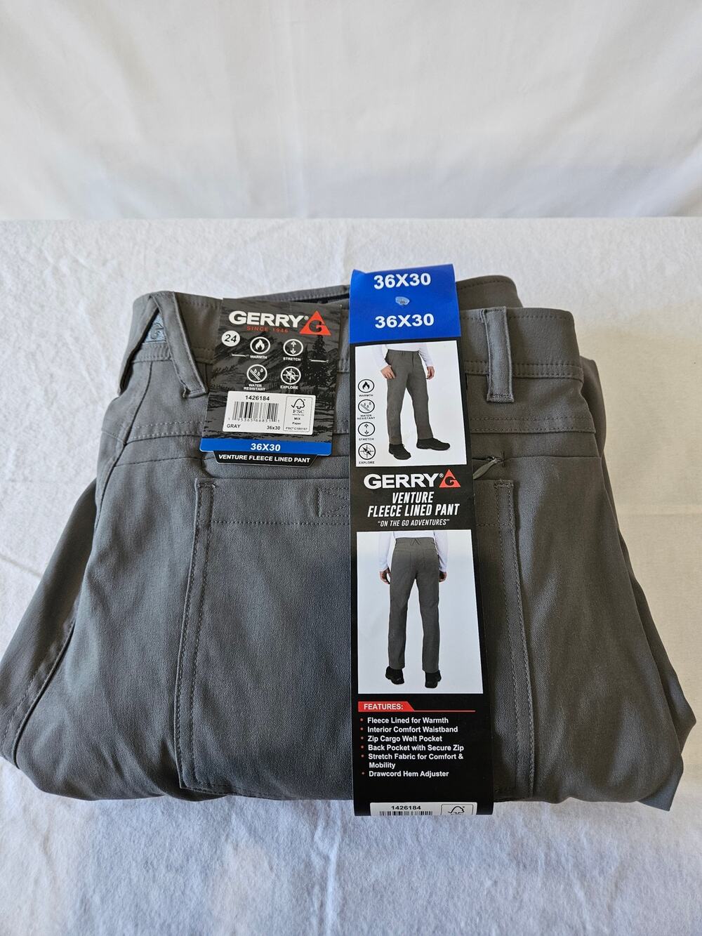 Gerry Fleece Lined Stretch Water Resistant Outdoor Pants Gray 36x30